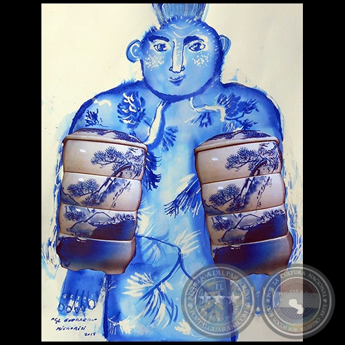 El guerrero - Serie AZUL dibujo sobre papel de Ricardo Migliorisi - Año: 2018